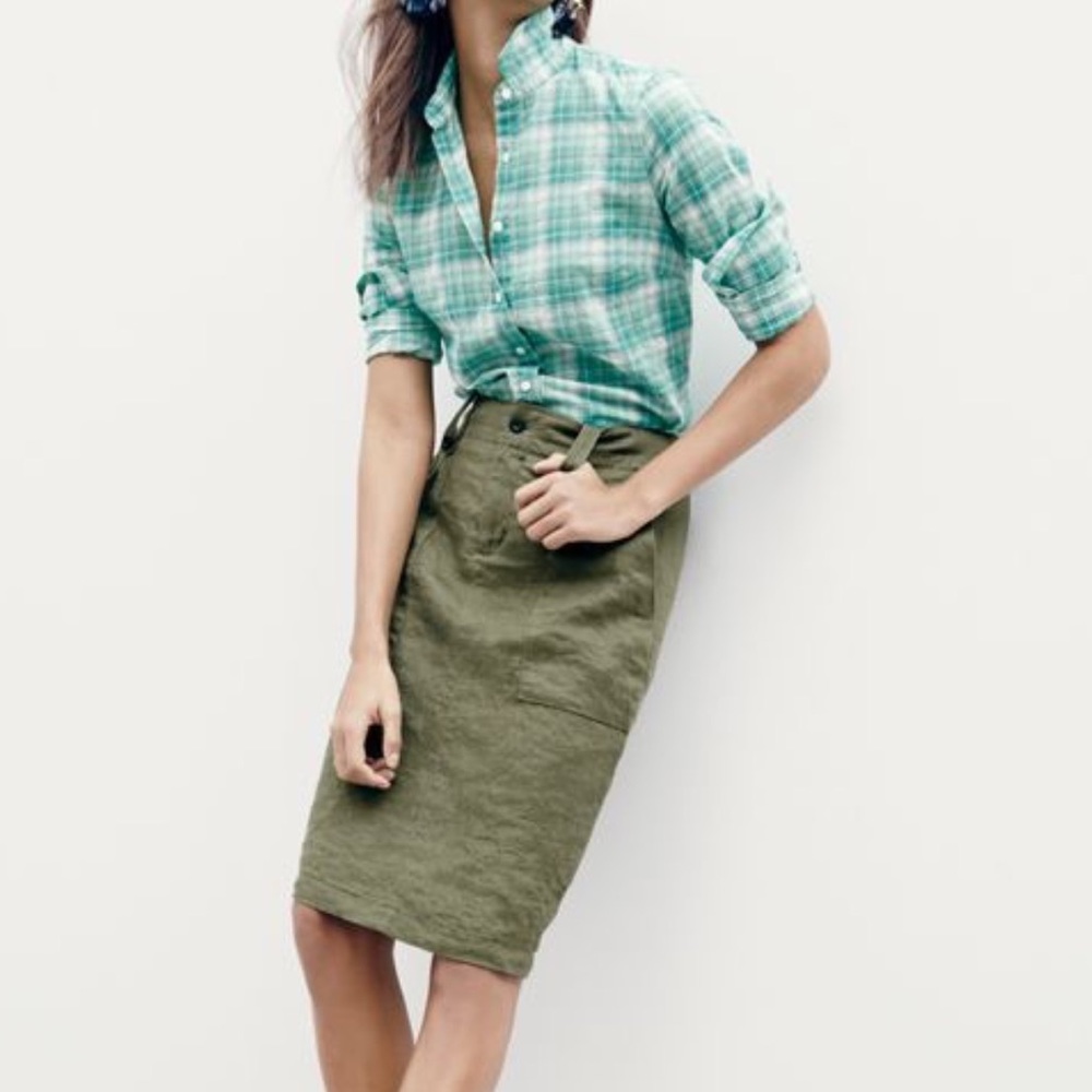 Olive Green Linen Cargo Skirt